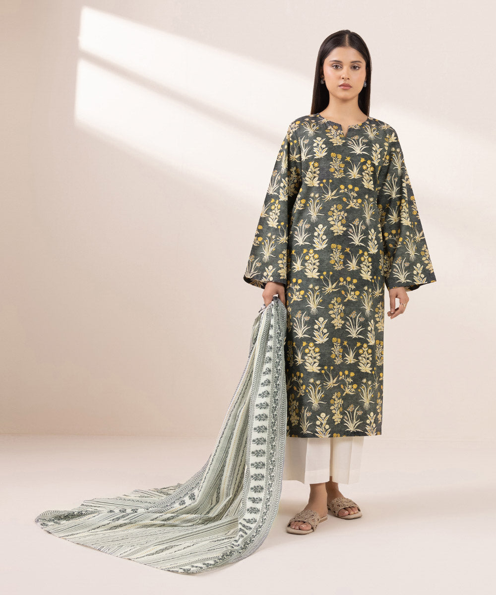 Fine Voile Grey Printed Dupatta