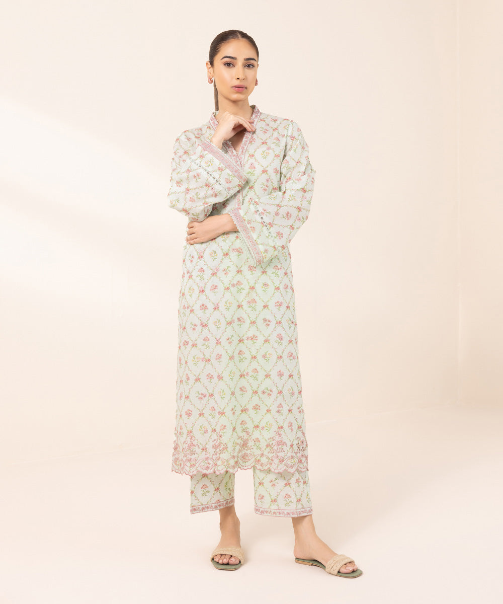 Women's Pret Lawn Printed Embroidered Green Straight Shirt