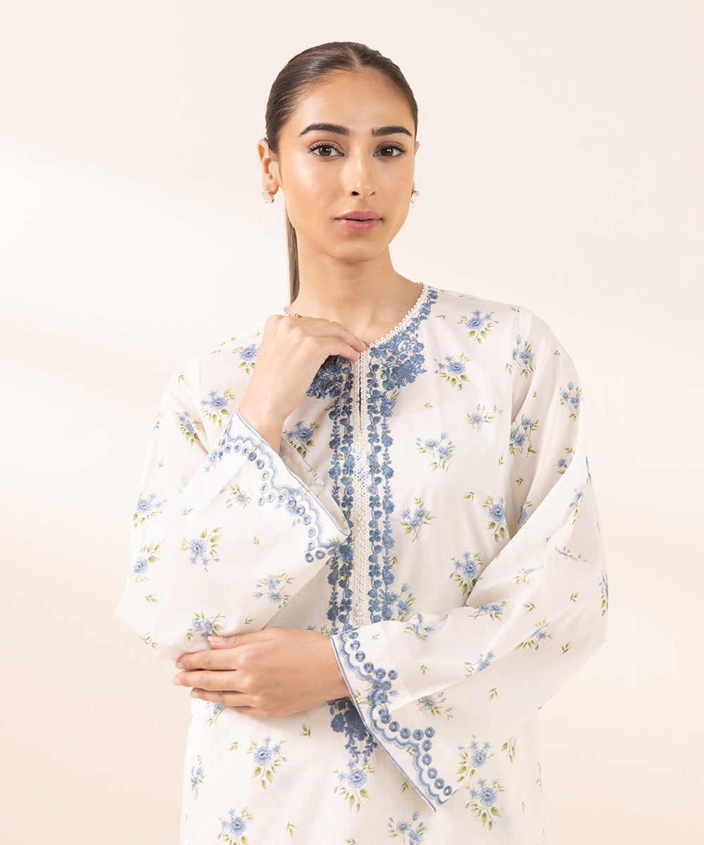 Women's Pret Lawn Printed Embroidered Off White Straight Shirt