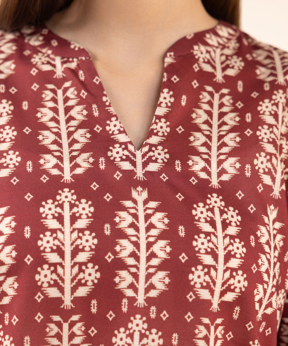 Women's Pret Lawn Printed Red Straight Shirt