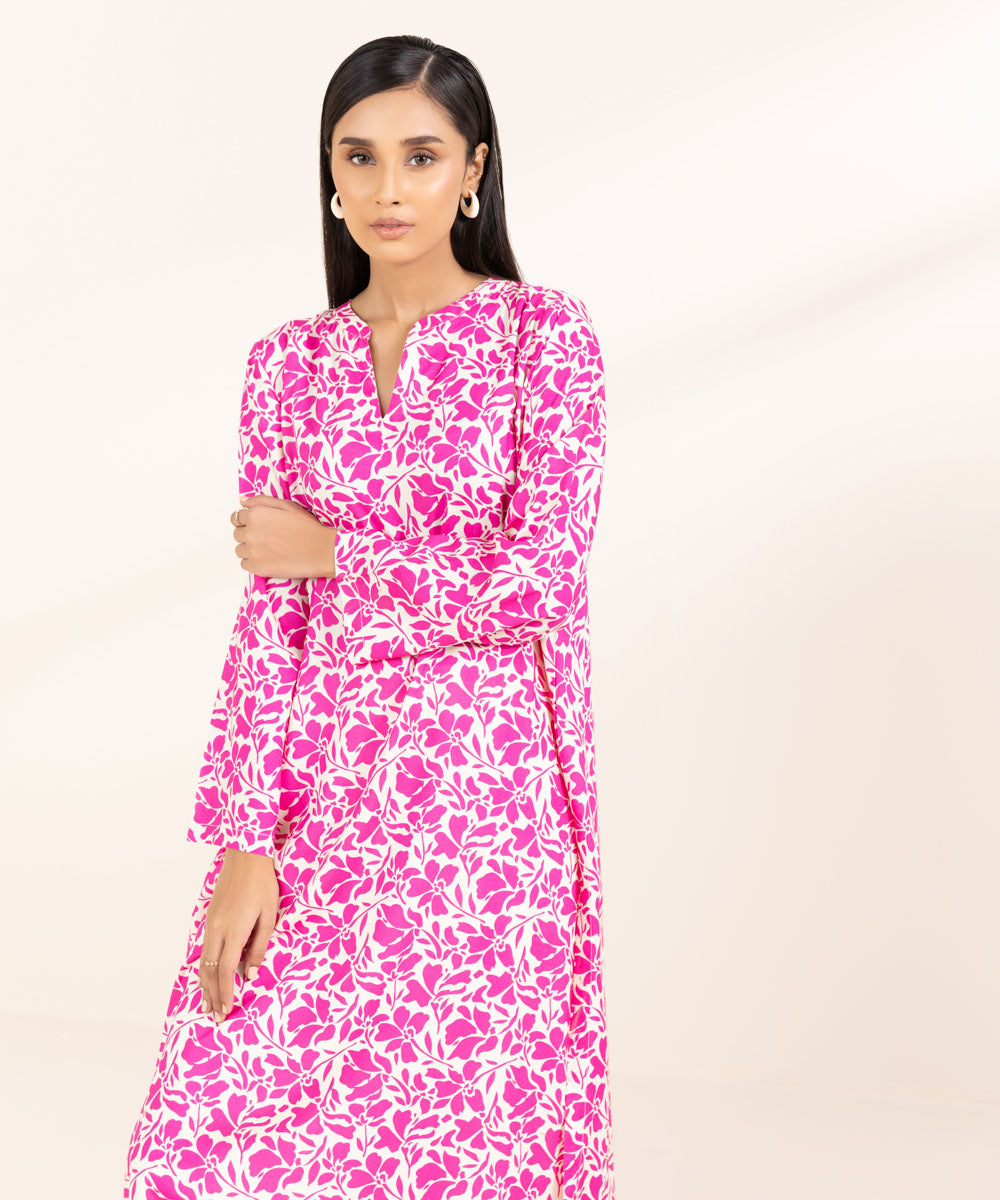 Women's Pret Arabic Lawn Printed Pink Straight Shirt