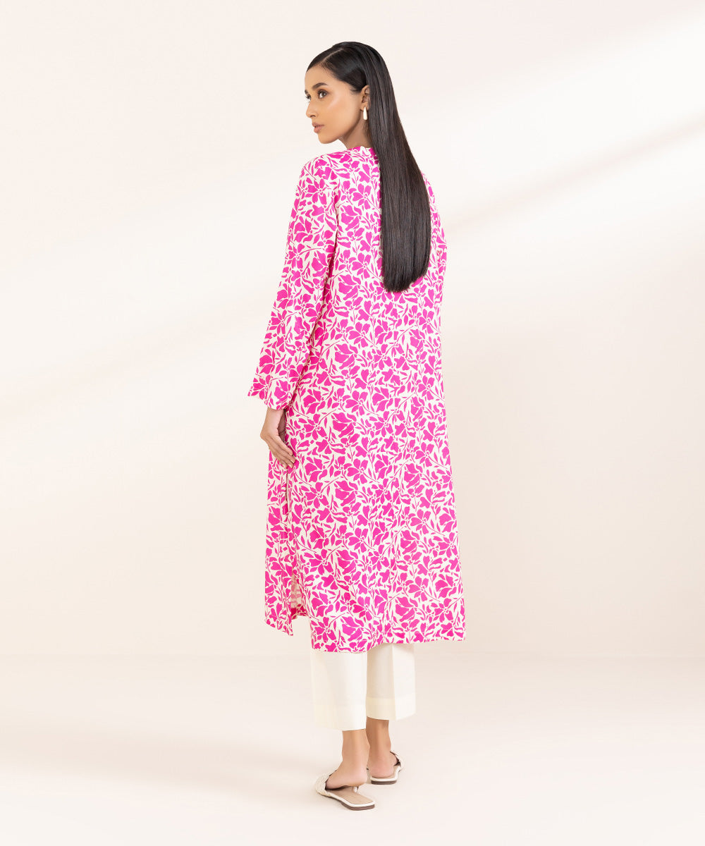 Women's Pret Arabic Lawn Printed Pink Straight Shirt