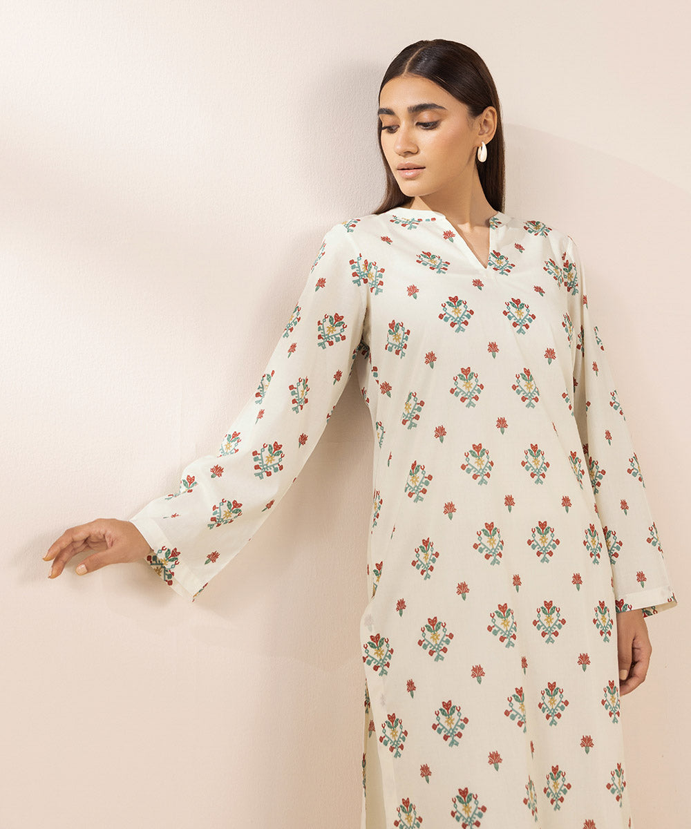 Women's Pret Lawn Printed Off White Straight Shirt