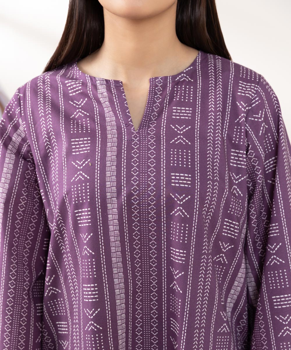 Women's Pret Cambric Printed Purple A-Line Shirt