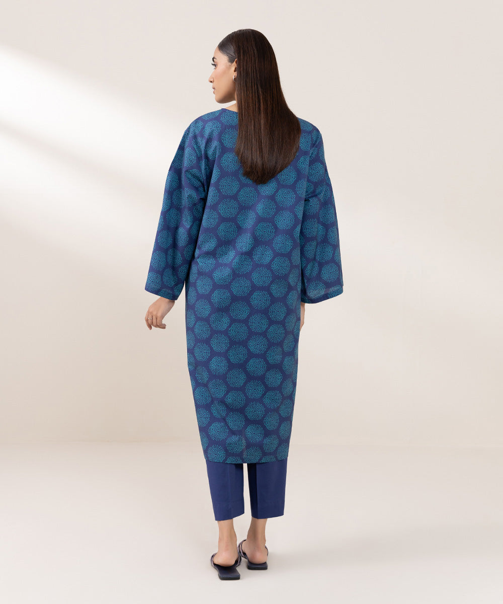 Women's Pret Cambric Printed Blue Straight Shirt