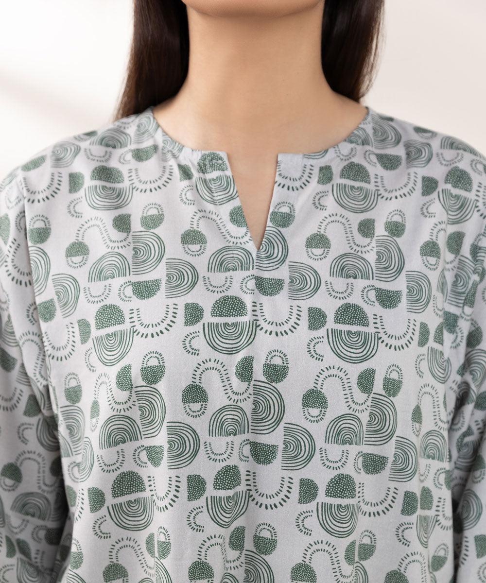 Women's Pret Cotton Viscose Printed Grey Boxy Shirt