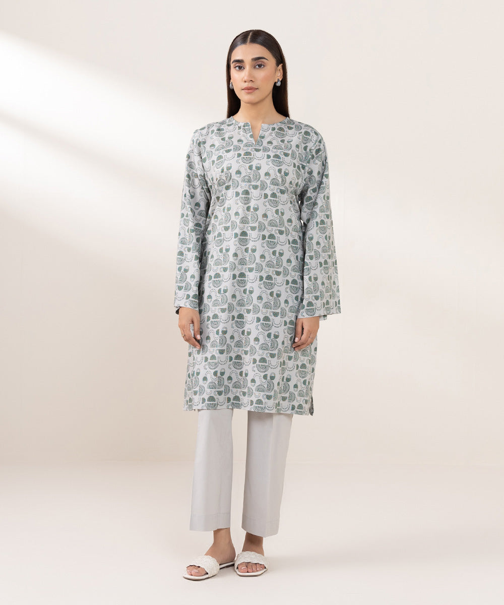 Women's Pret Cotton Viscose Printed Grey Boxy Shirt