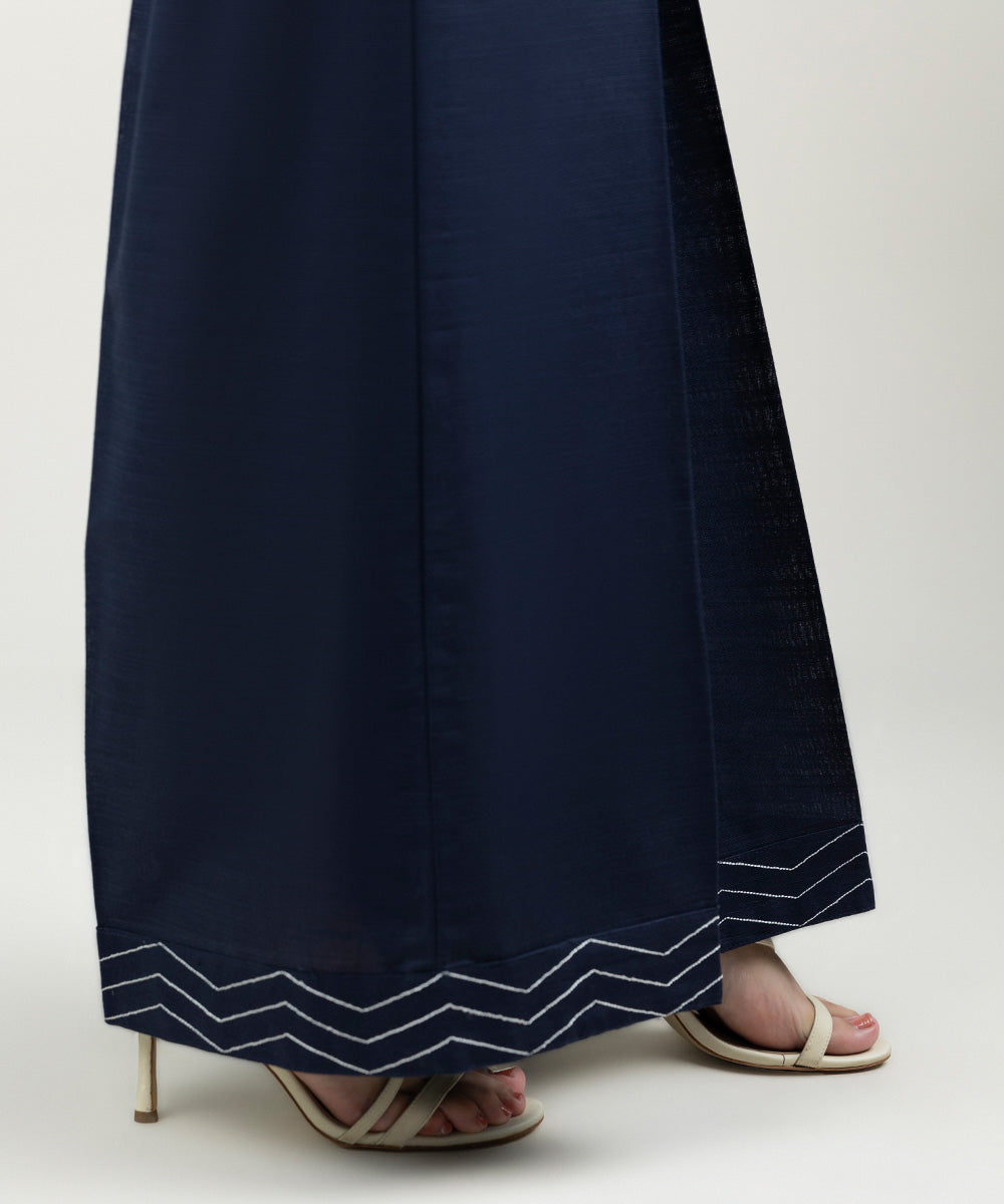 Women's Pret Khaddar Solid Navy Blue Culottes