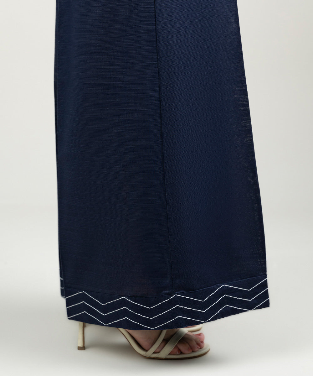 Women's Pret Khaddar Solid Navy Blue Culottes