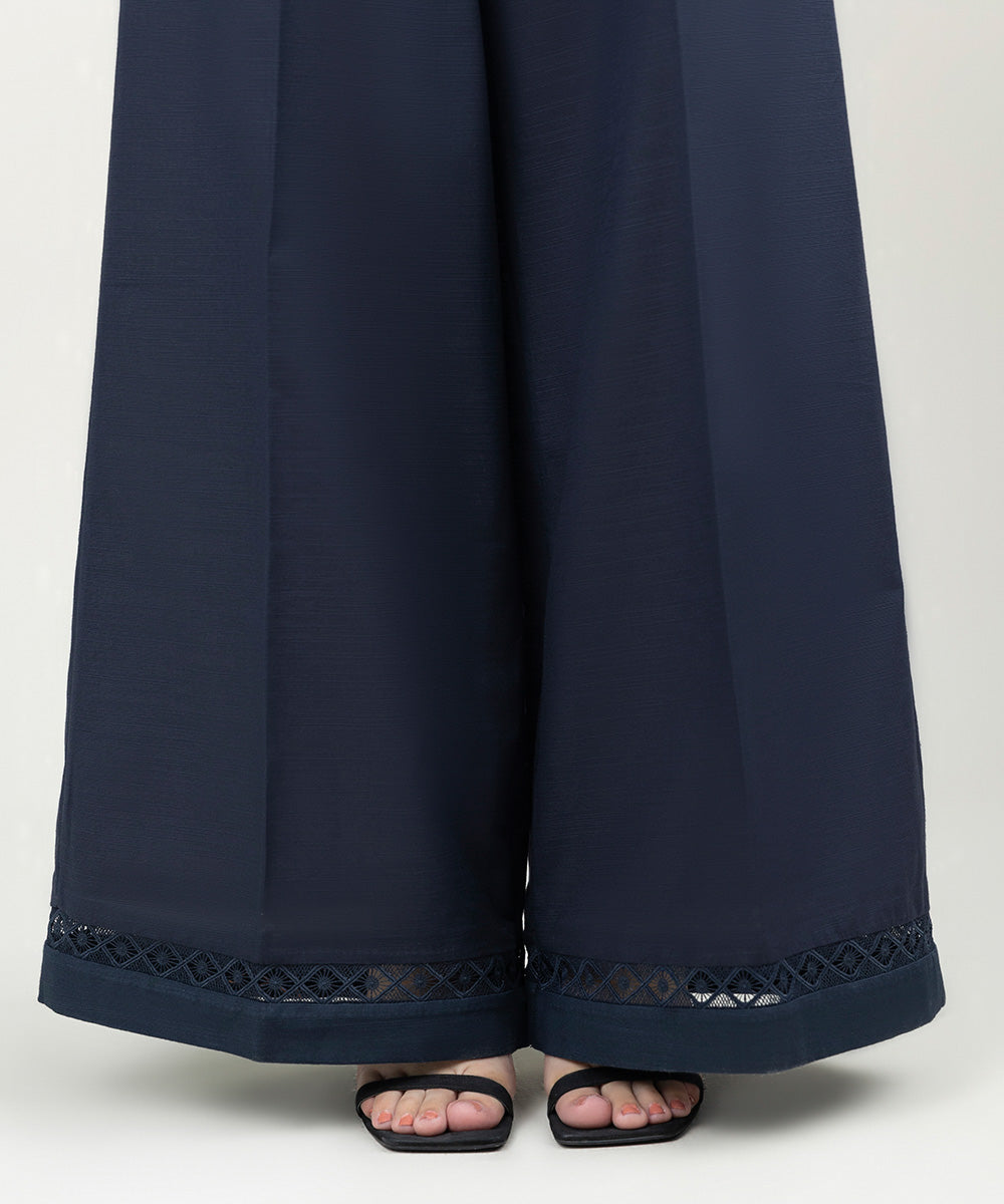 Women's Pret Khaddar Solid Navy Blue Flared Pants