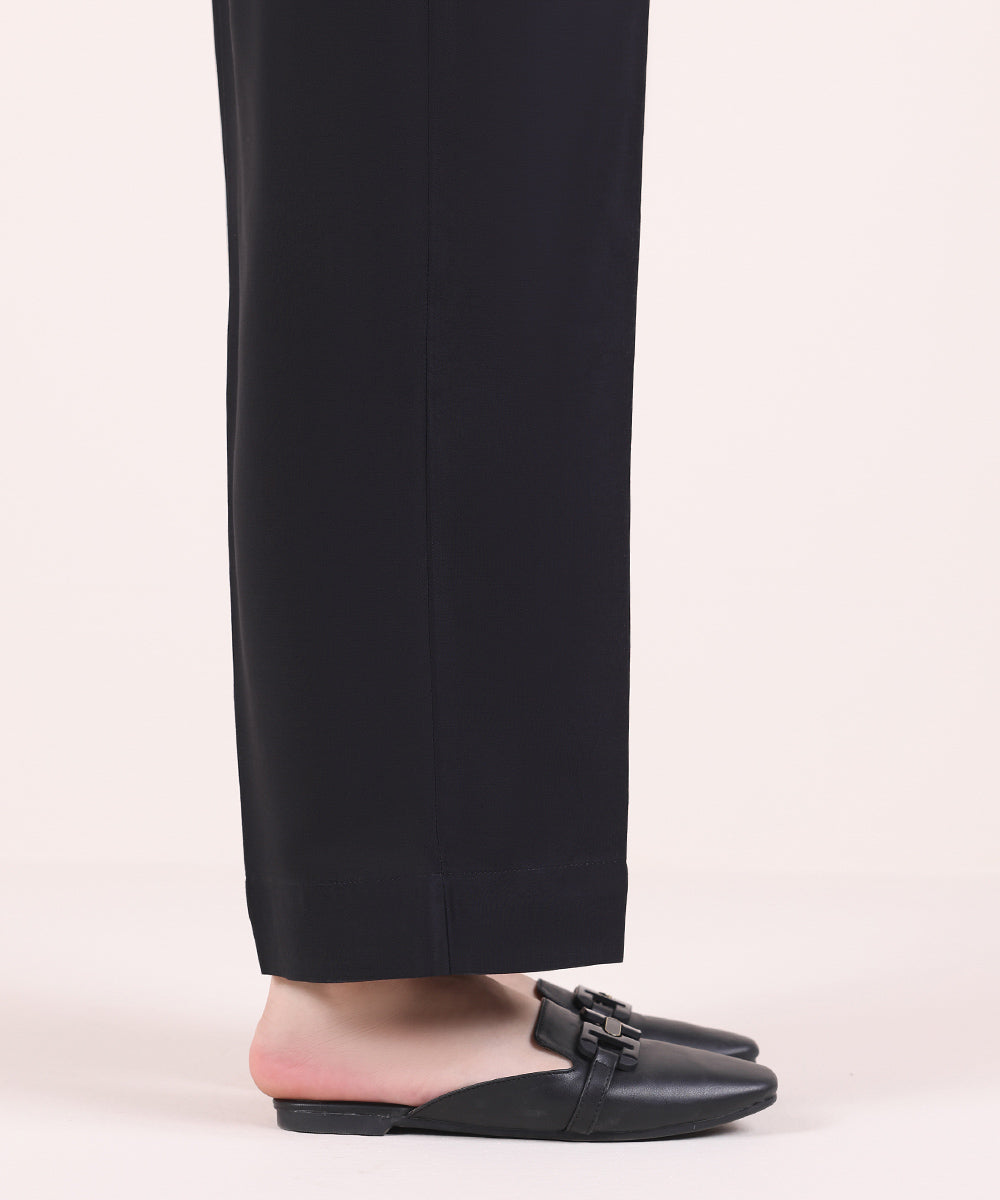 Women's Pret Linen Solid Black Straight Pants