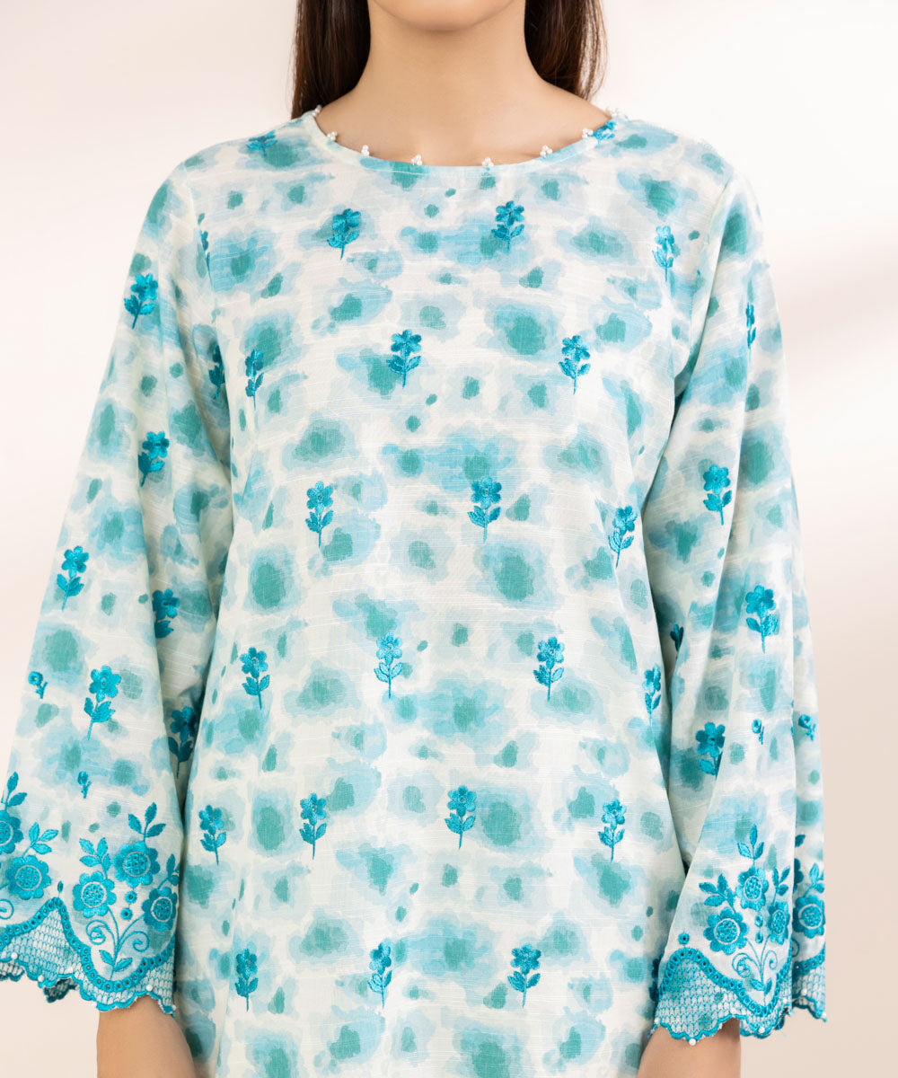 Women's Pret Khaddar Blue Embroidered A-Line Shirt