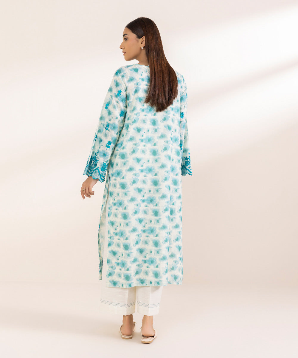 Women's Pret Khaddar Blue Embroidered A-Line Shirt