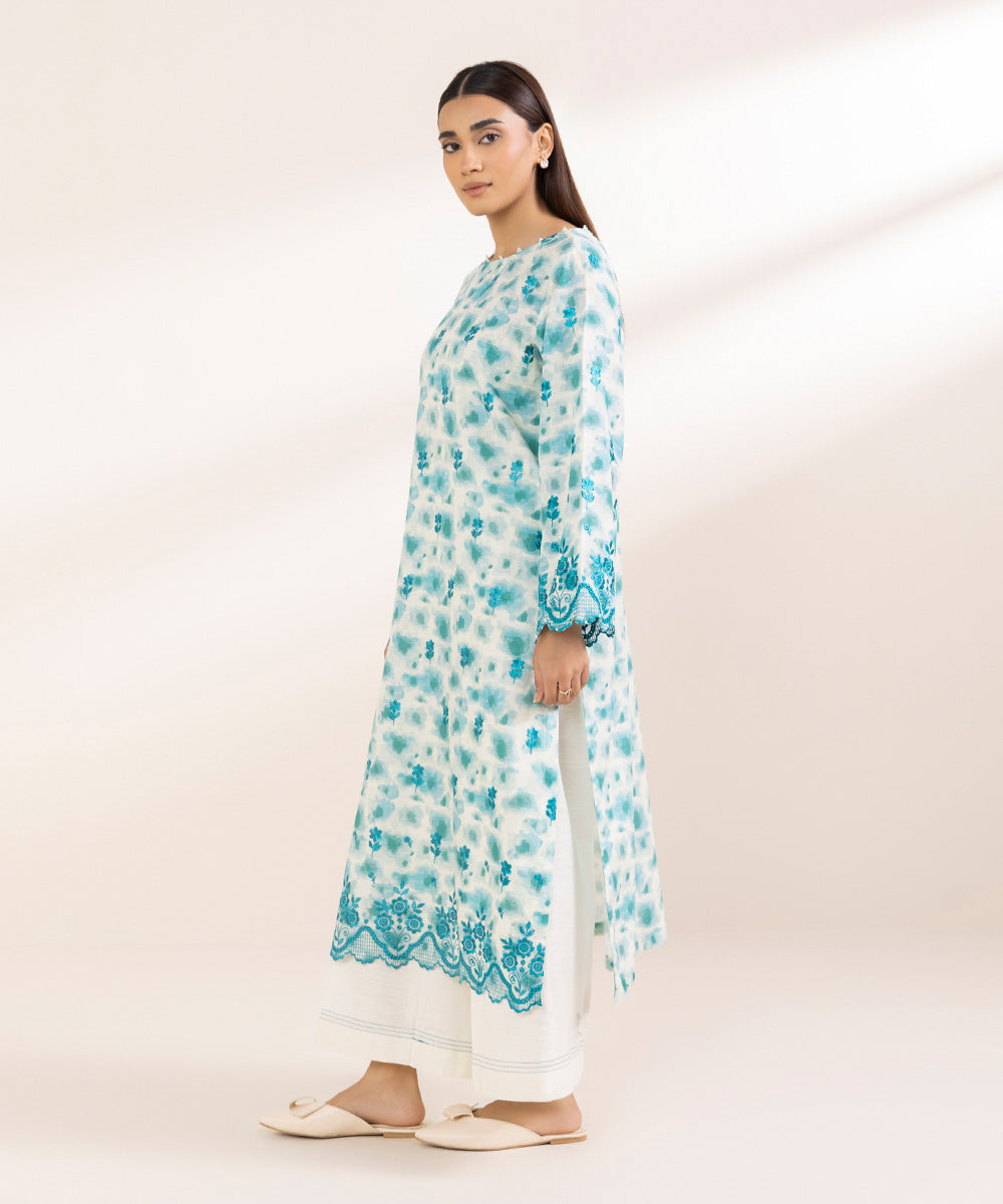 Women's Pret Khaddar Blue Embroidered A-Line Shirt