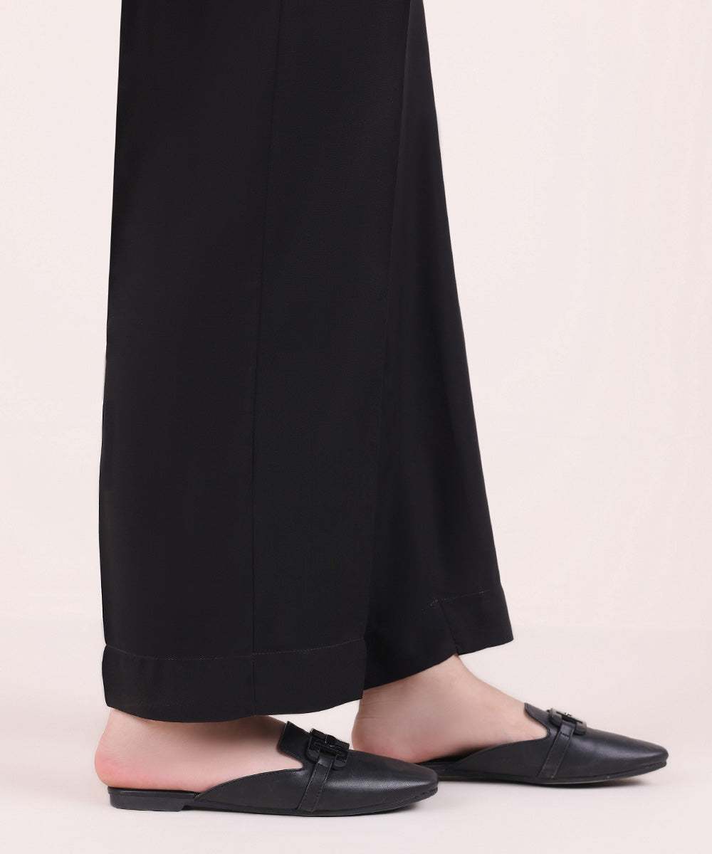 Women's Pret Linen Solid Black Straight Pants