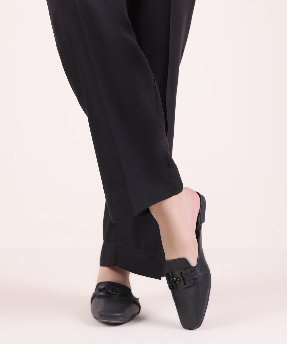 Women's Pret Linen Solid Black Straight Pants