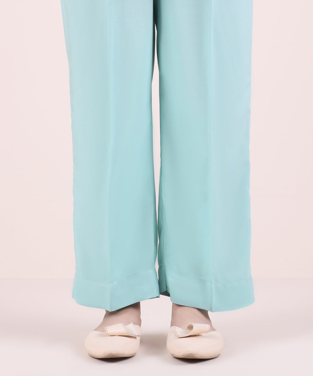 Women's Pret Linen Solid Sky Blue Straight Pants