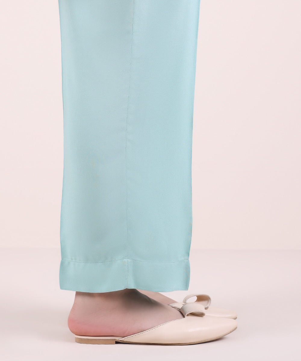 Women's Pret Linen Solid Sky Blue Straight Pants