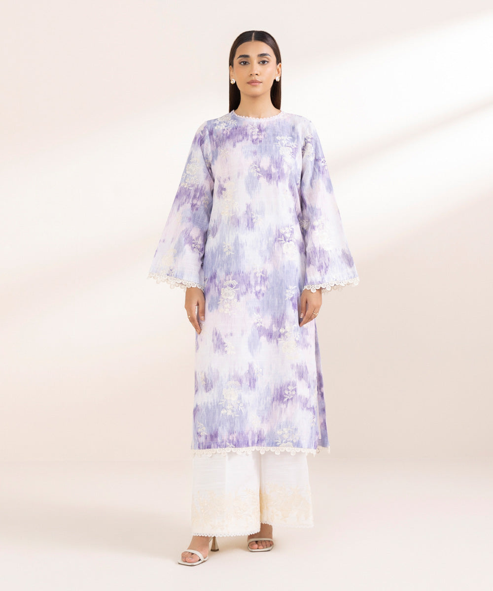 Women's Pret Khaddar Purple Embroidered A-Line Shirt