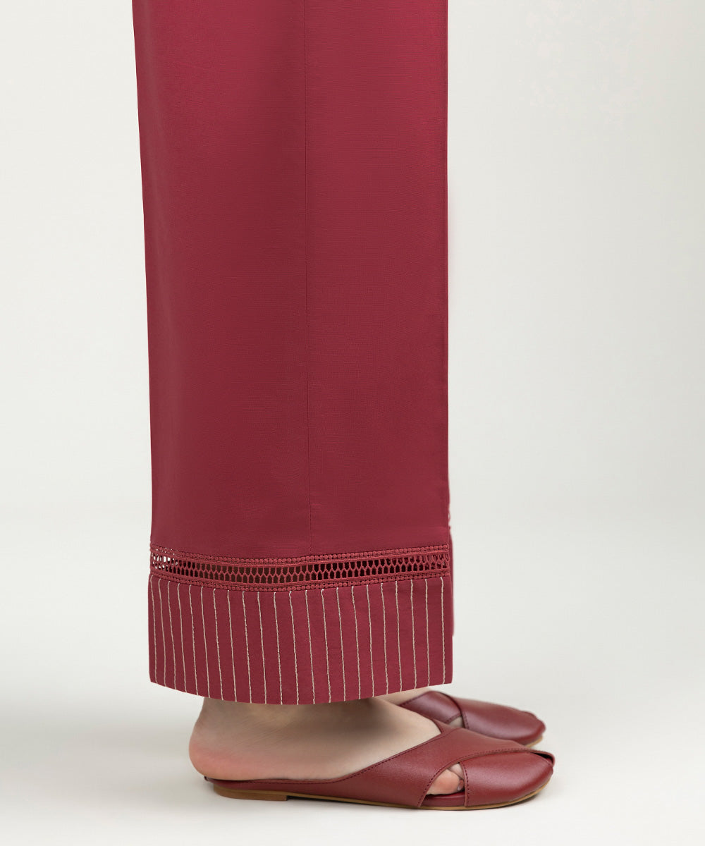 Women's Pret Cambric Solid Pinkish Red Straight Pants