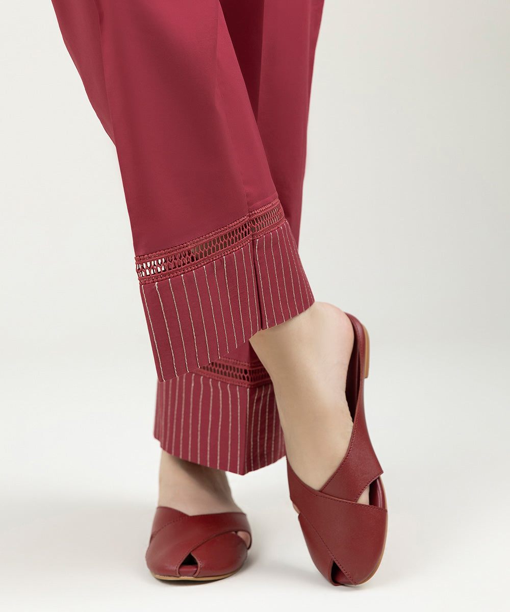 Women's Pret Cambric Solid Pinkish Red Straight Pants