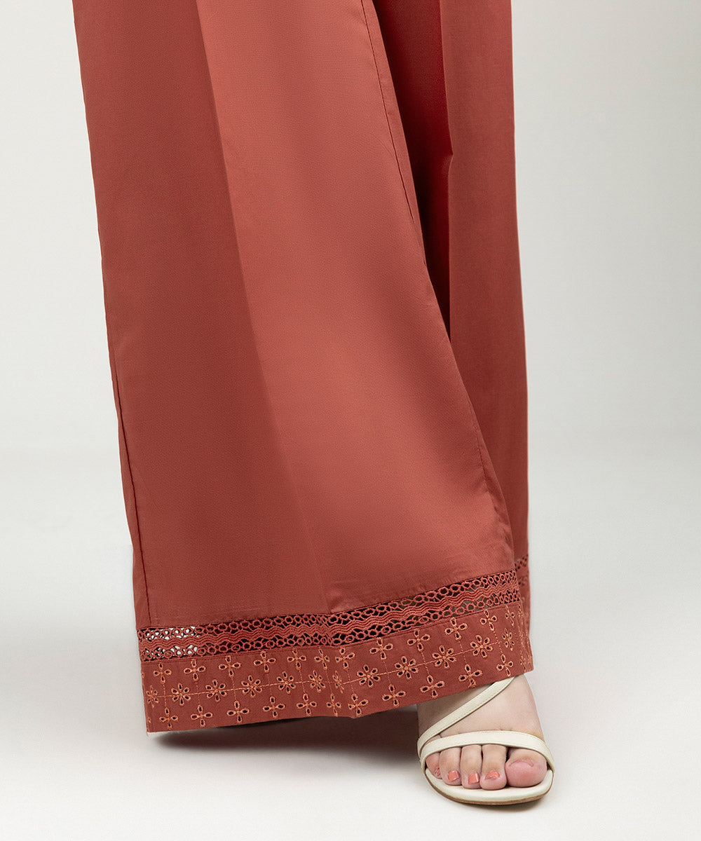 Women's Pret Cambric Embroidered Red Culottes