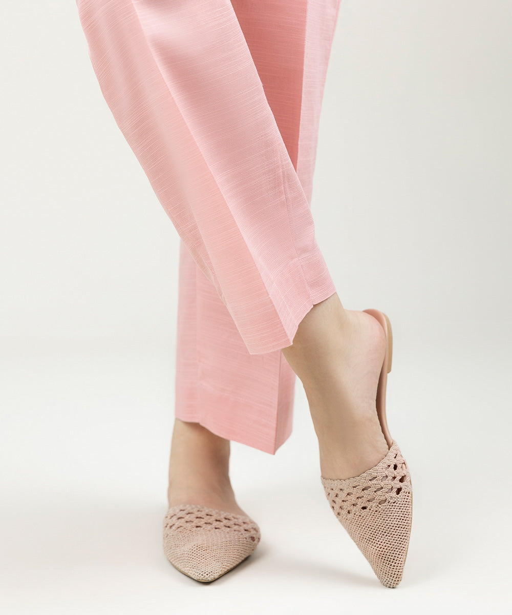 Women's Pret Khaddar Solid Powder Pink Straight Pants