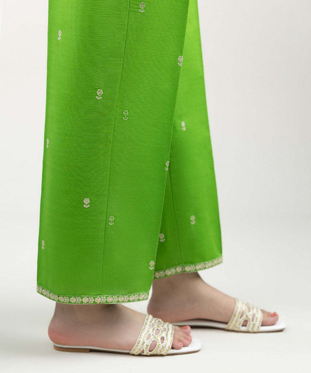 Women's Pret Khaddar Embroidered Parrot Green Straight Pants