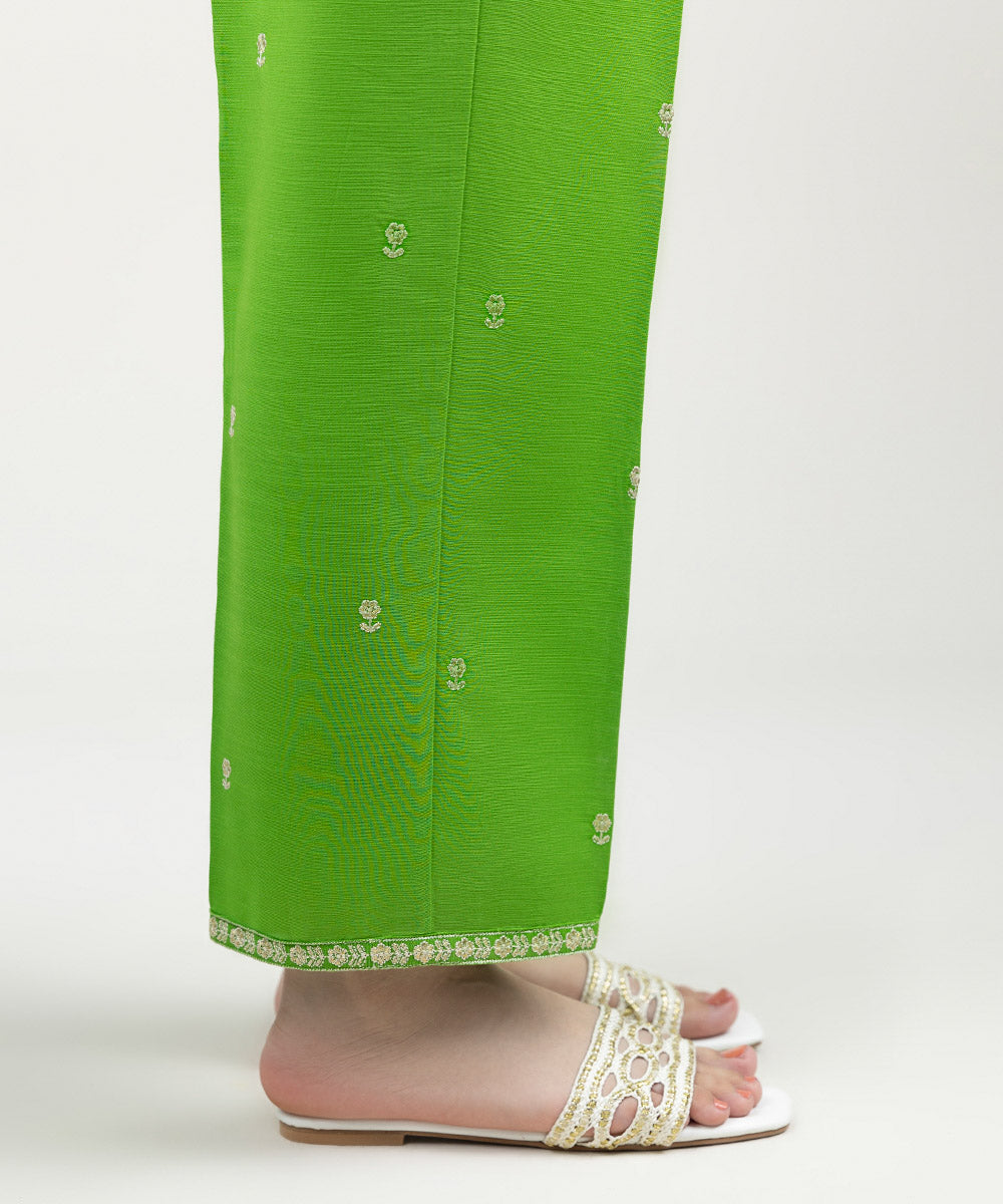 Women's Pret Khaddar Embroidered Parrot Green Straight Pants