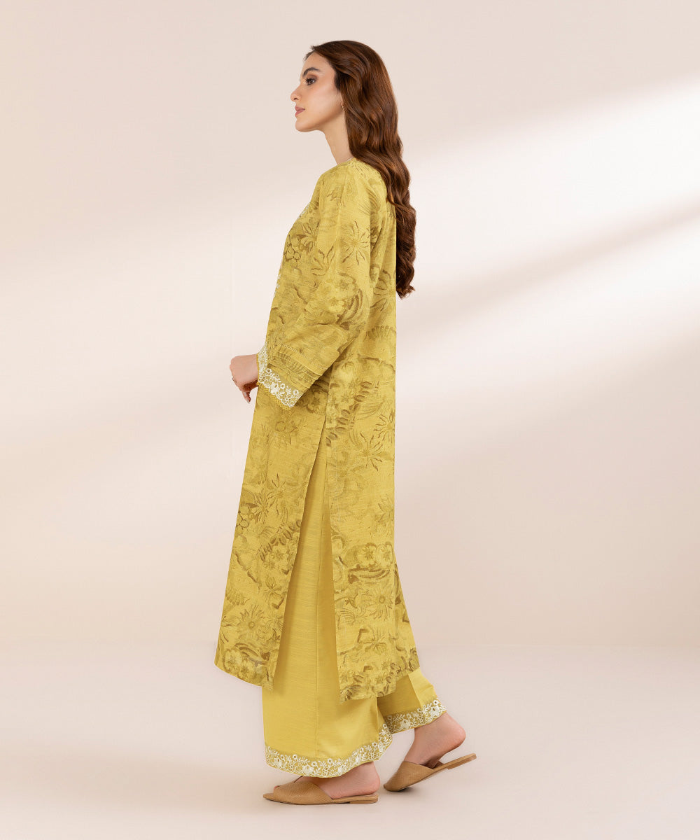 Women's Pret Khaddar Yellow Embroidered A-Line Shirt