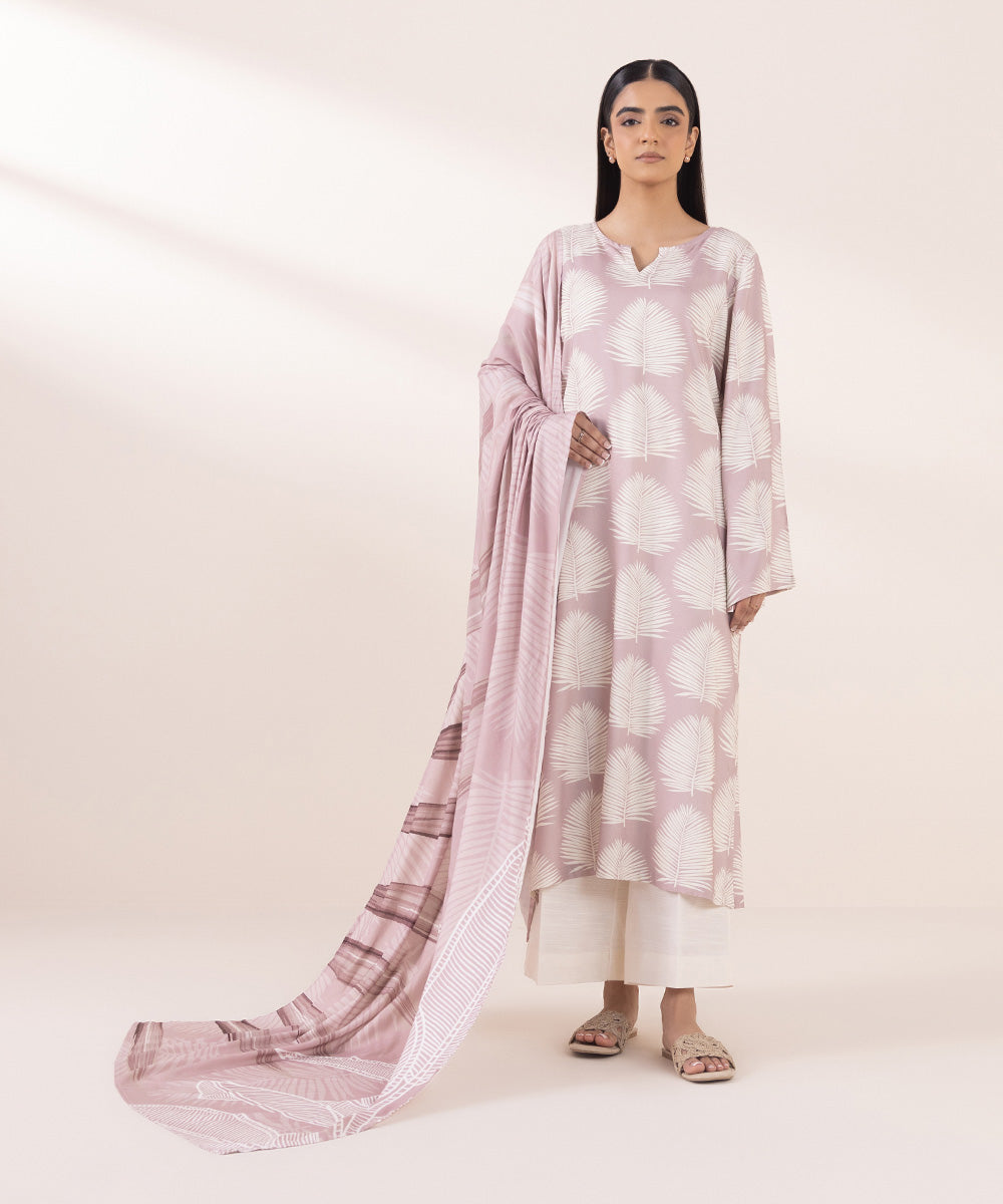 Linen Pink Printed Dupatta