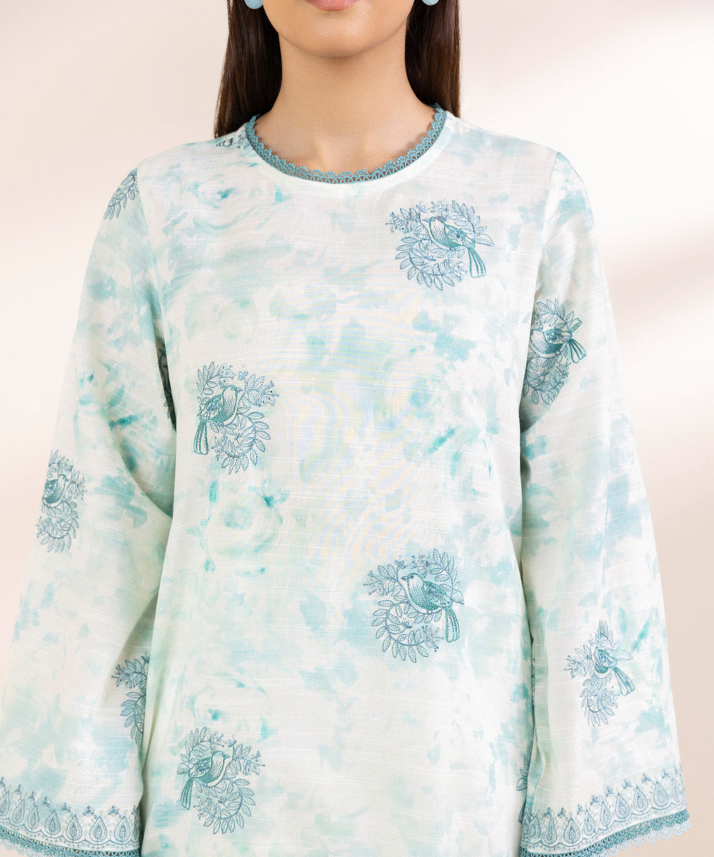 Women's Pret Khaddar Blue Embroidered A-Line Shirt