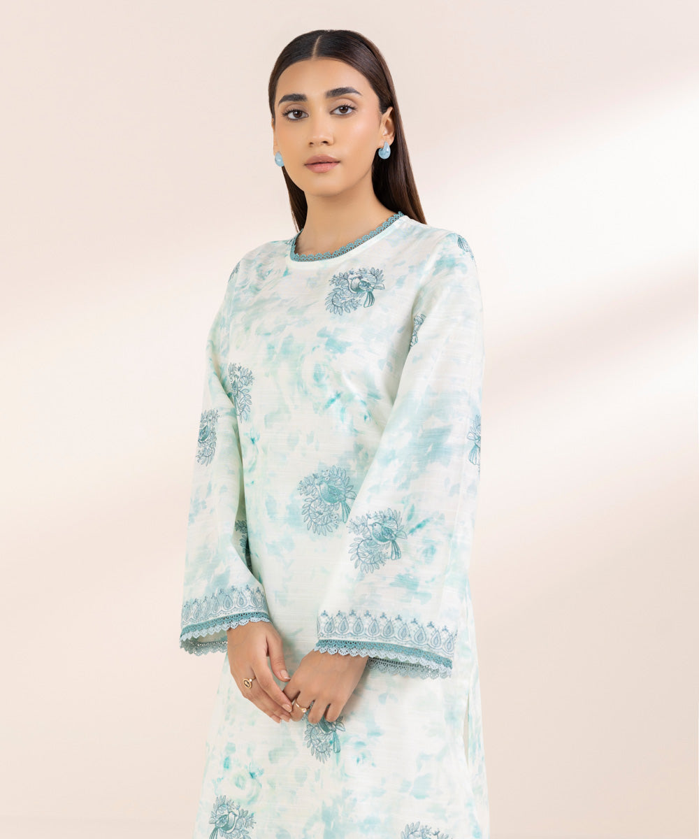 Women's Pret Khaddar Blue Embroidered A-Line Shirt