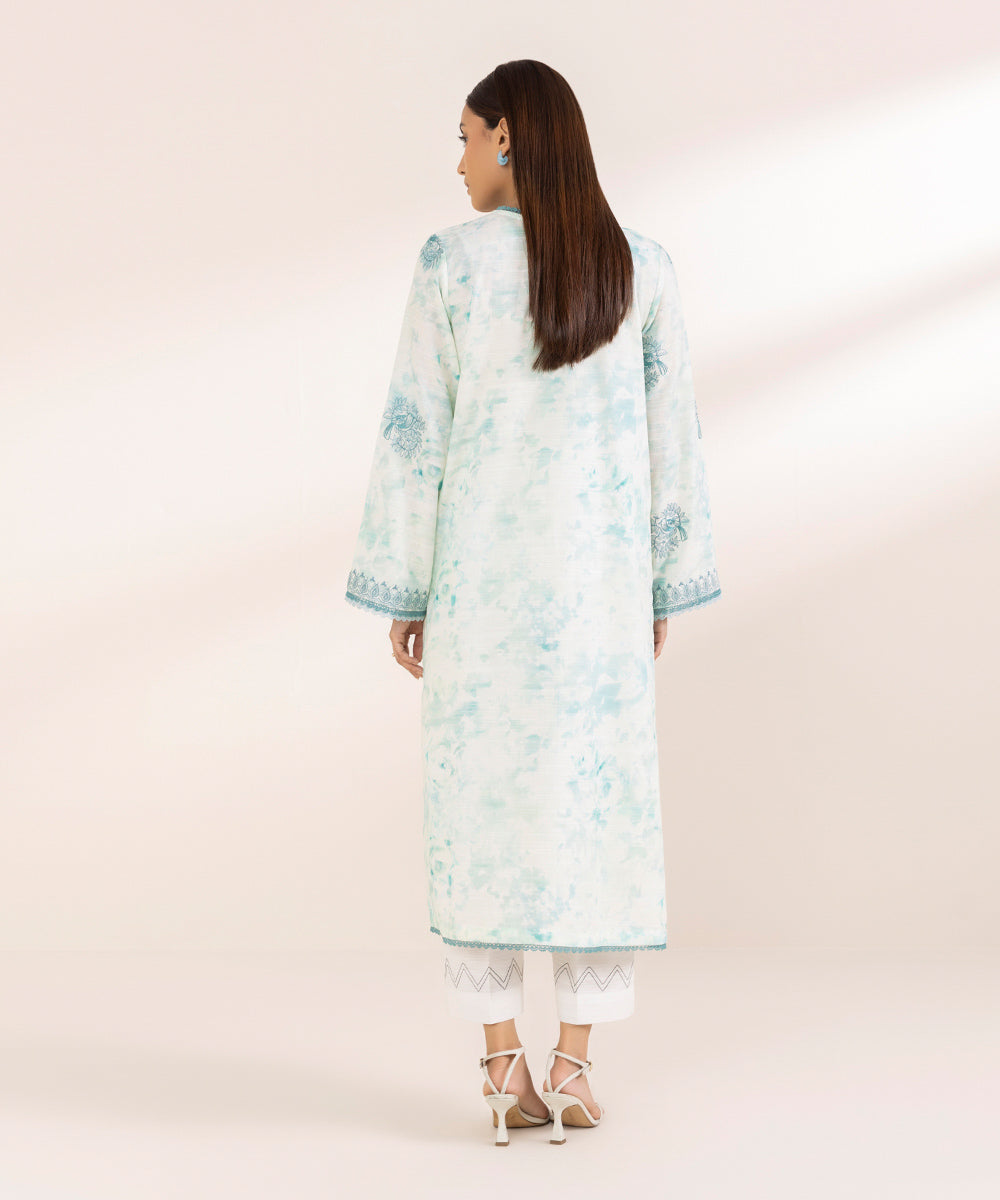 Women's Pret Khaddar Blue Embroidered A-Line Shirt