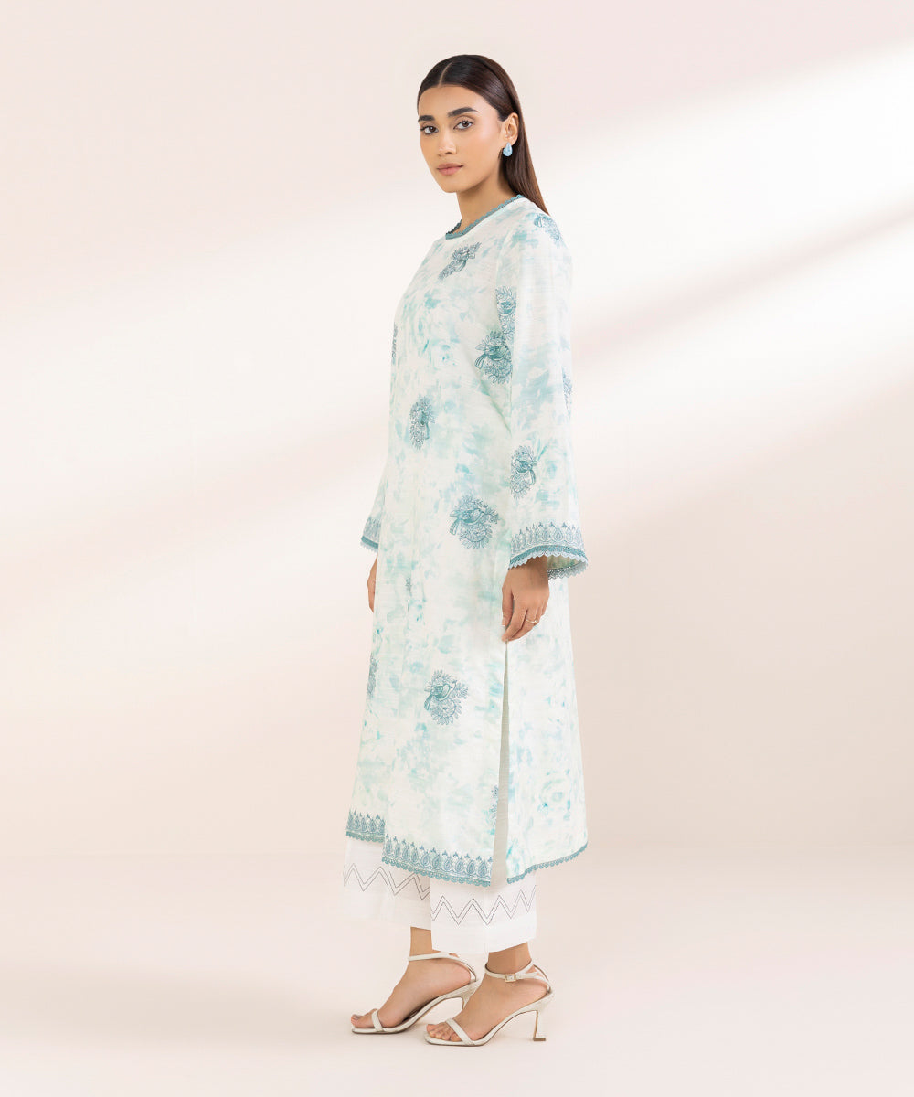 Women's Pret Khaddar Blue Embroidered A-Line Shirt