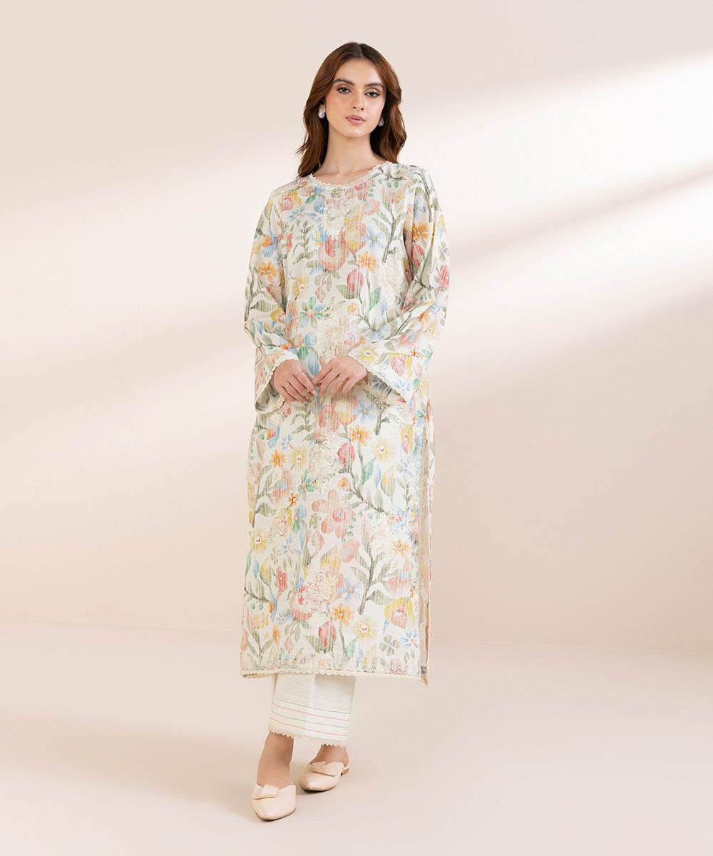 Women's Pret Khaddar Multi Embroidered A-Line Shirt