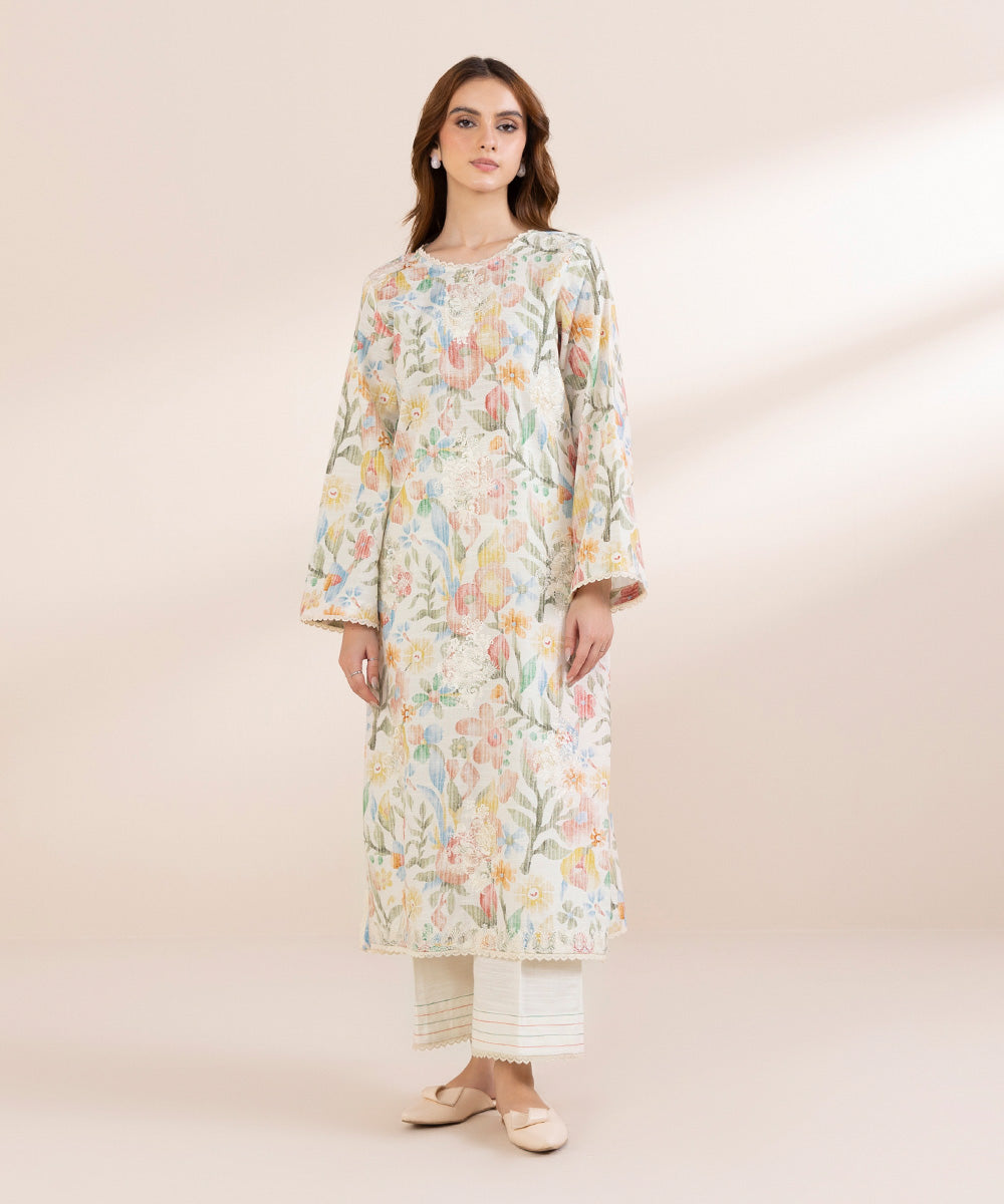 Women's Pret Khaddar Multi Embroidered A-Line Shirt