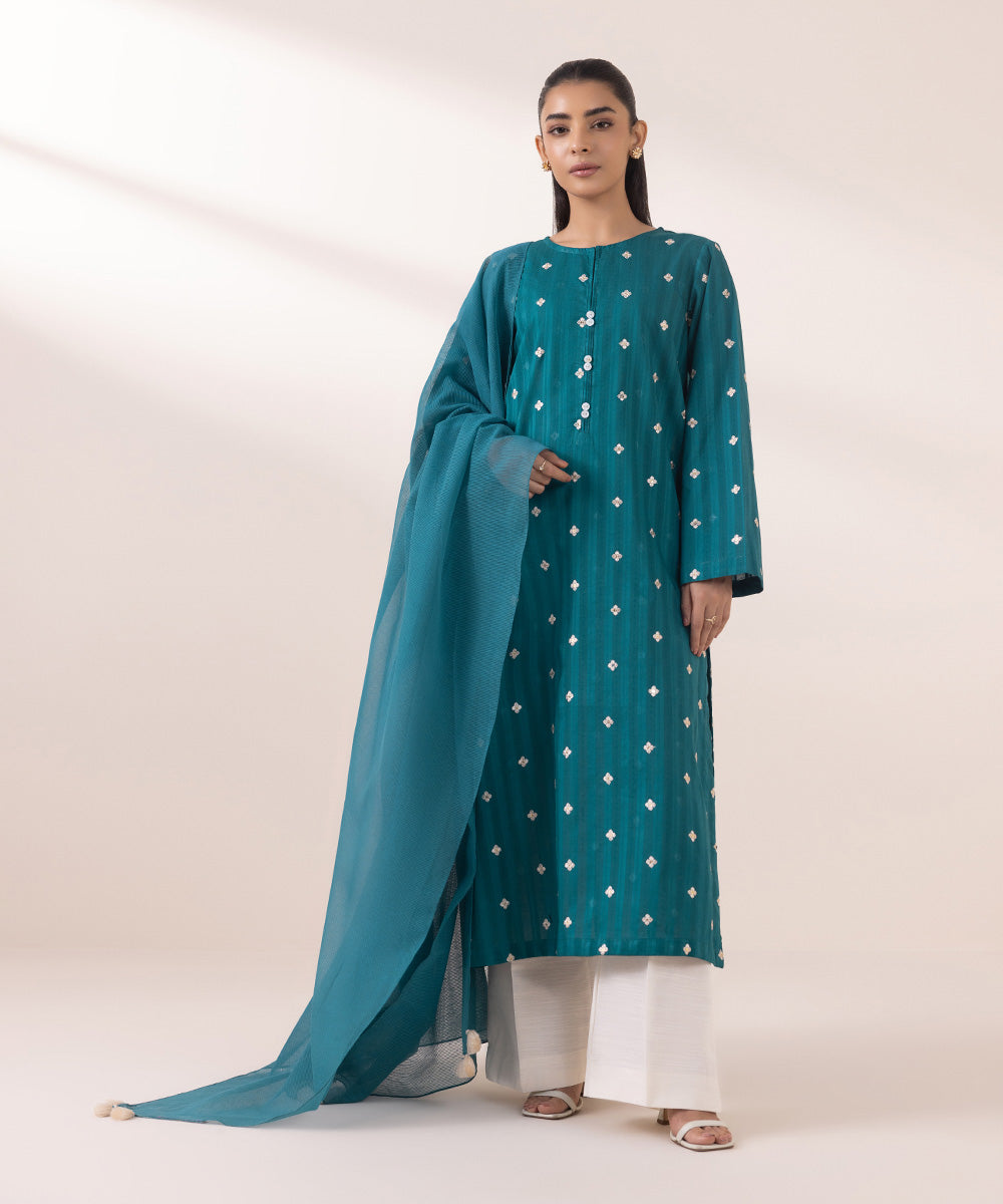 Blended Textured Karandi Blue Solid Dupatta