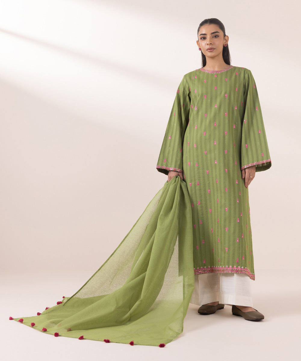 Blended Textured Karandi Green Solid Dupatta