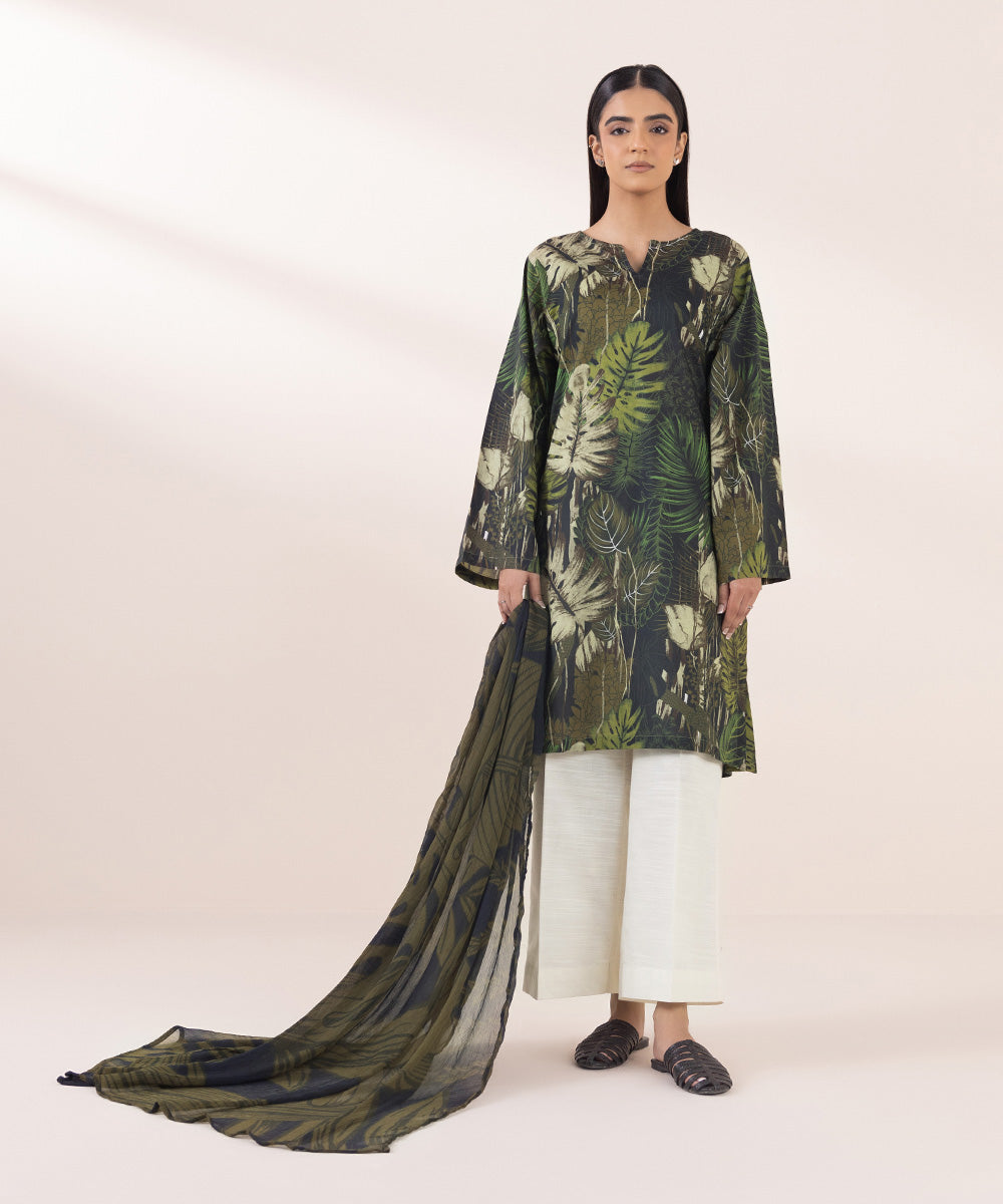 Blended Chiffon Green Printed Dupatta