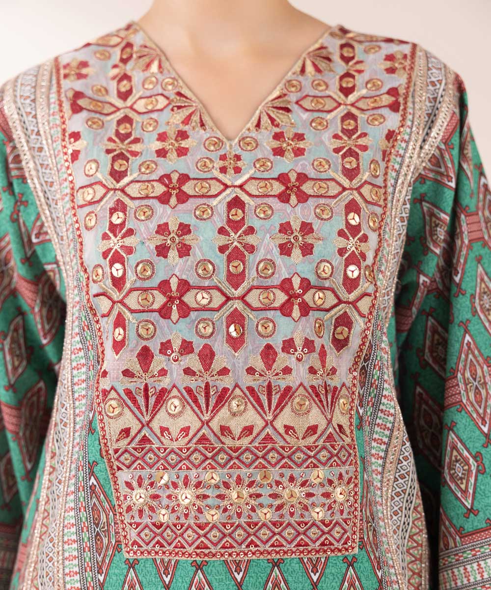 Women's Pret Khaddar Green Embroidered A-Line Shirt