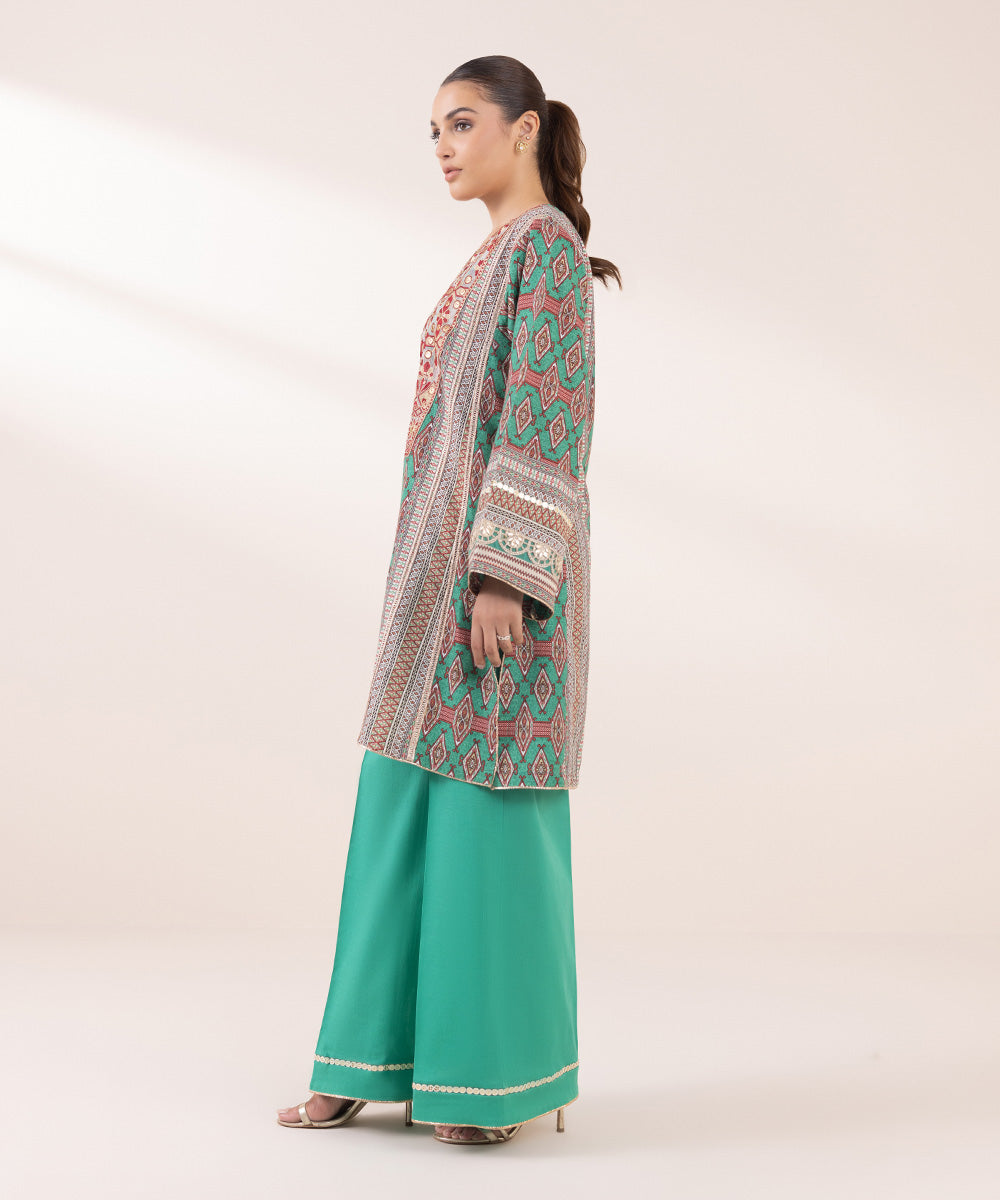 Women's Pret Khaddar Green Embroidered A-Line Shirt