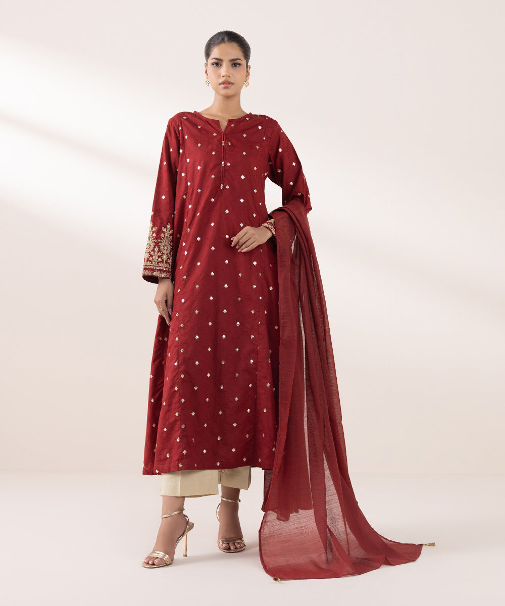 Dull Raw Silk Solid Deep Red Dupatta