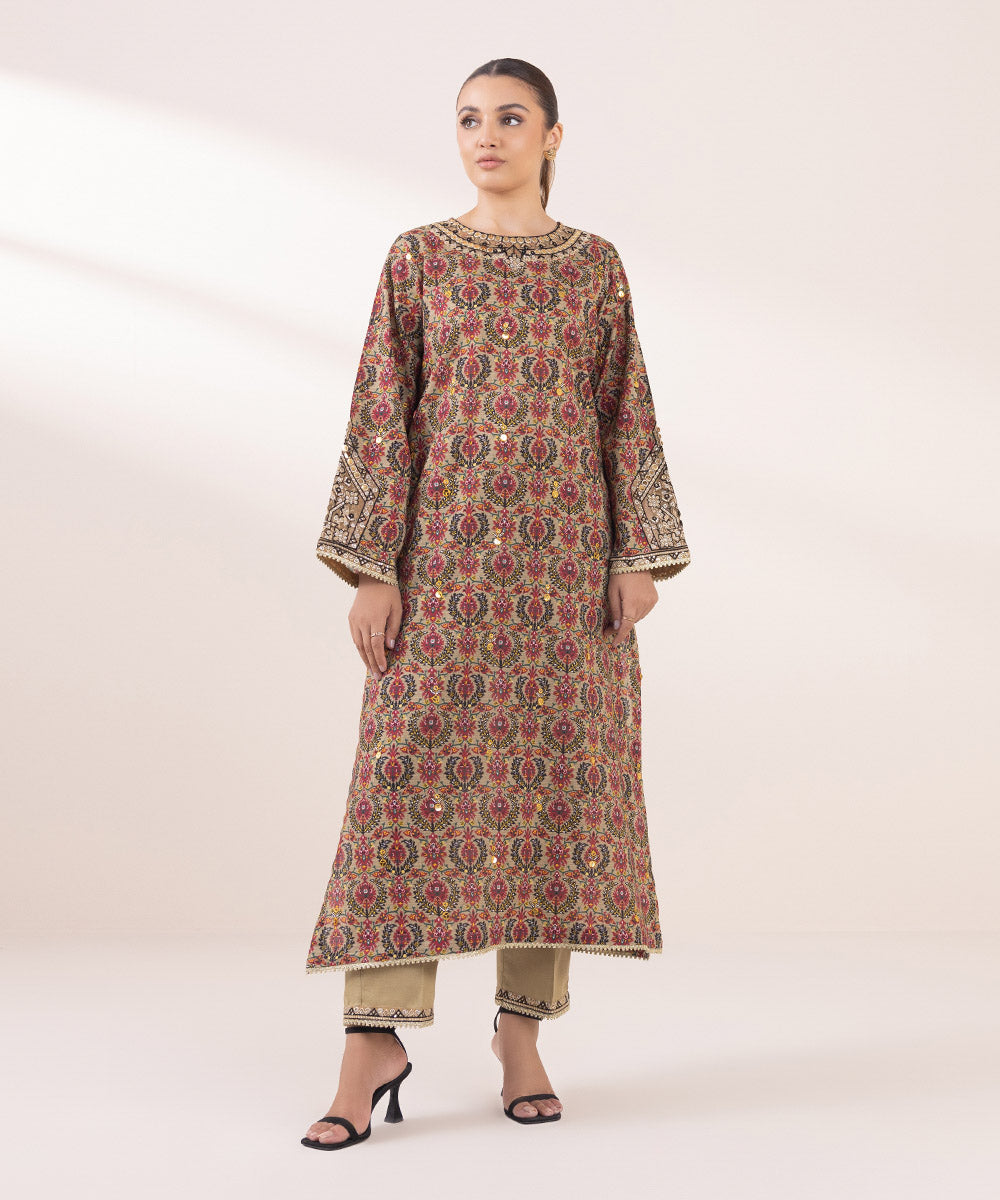 Women's Pret Khaddar Multi Embroidered A-Line Shirt