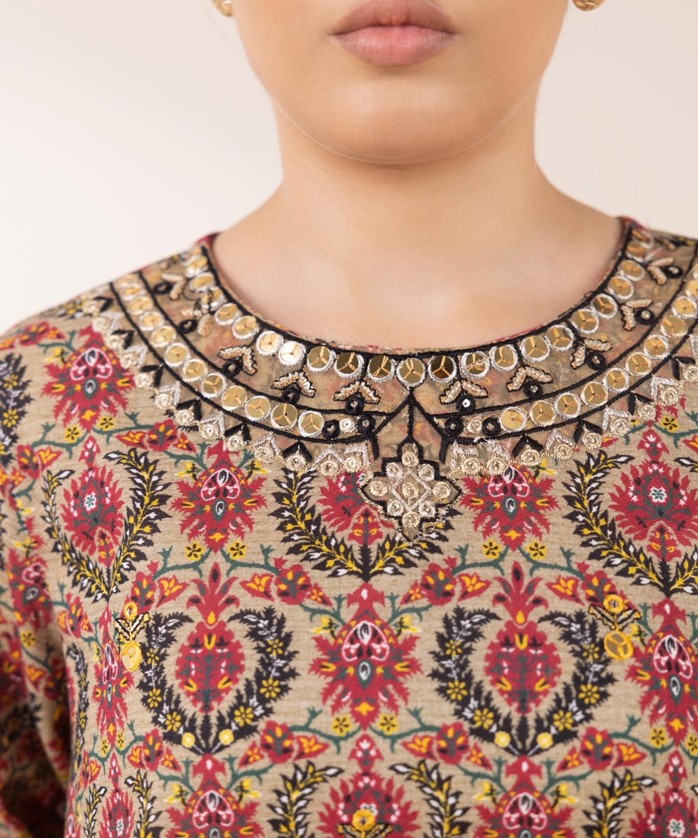 Women's Pret Khaddar Multi Embroidered A-Line Shirt