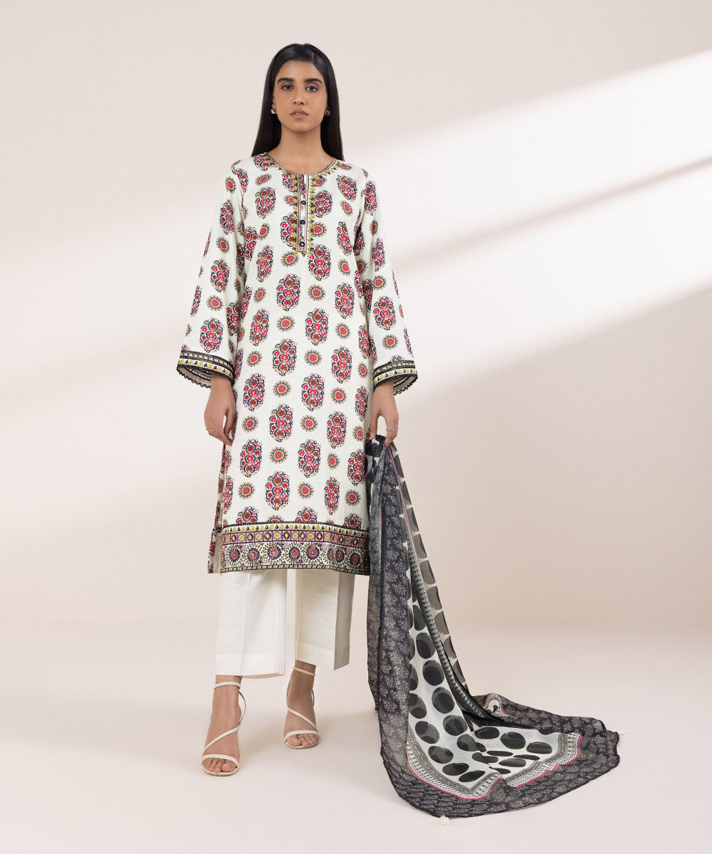 Blended Tissue Printed White Dupatta