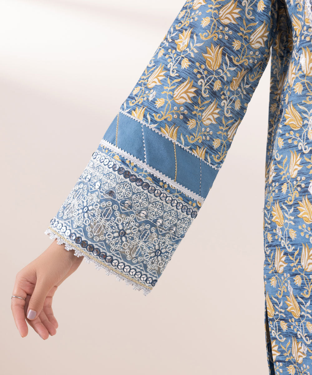 Women's Pret Khaddar Blue Embroidered A-Line Shirt