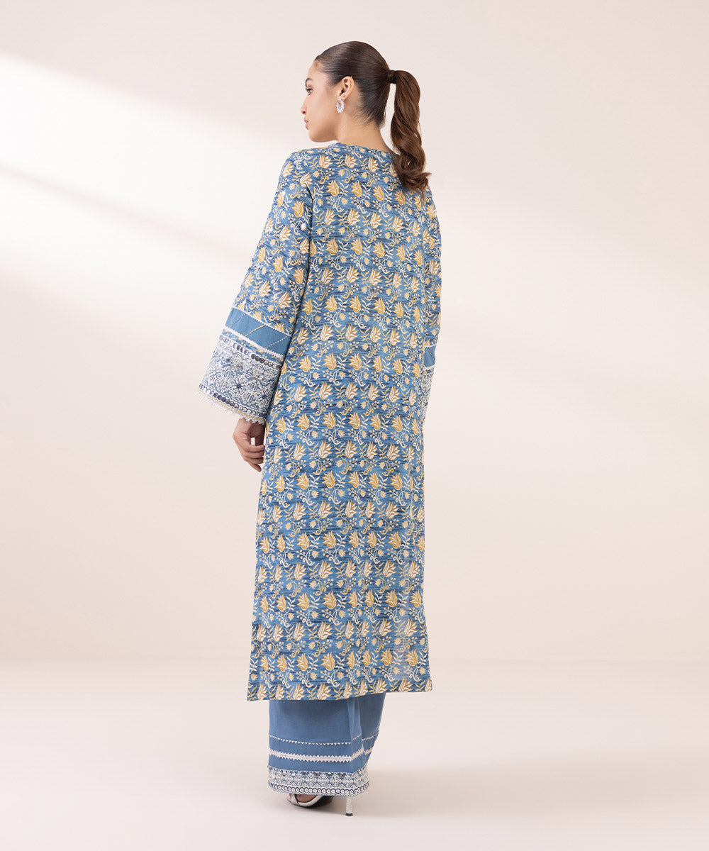 Women's Pret Khaddar Blue Embroidered A-Line Shirt