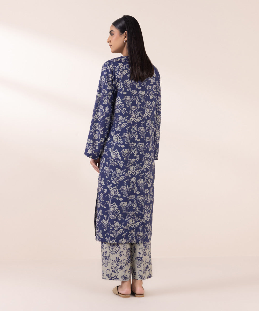 Women's Pret Cotton Viscose Blue Printed A-Line Shirt