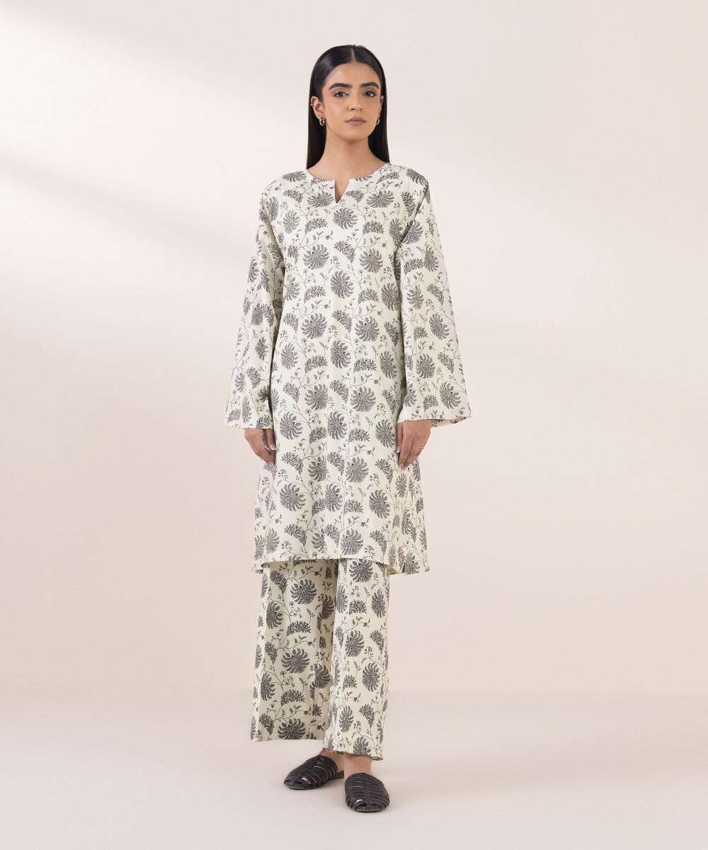 Women's Pret Cotton Viscose Off White Printed Boxy Shirt